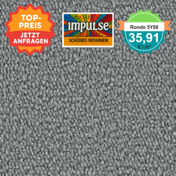 Vorwerk Teppichboden in Draufsicht – neutrales Grau mit dichter Schlingenstruktur, gleichmäßige Oberfläche und langlebige Qualität